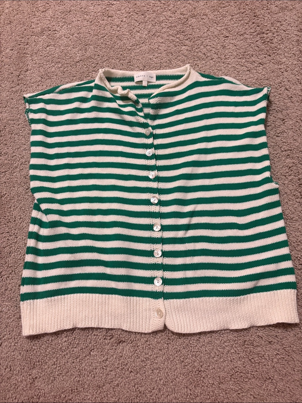 entro Green & Cream Striped Button-Front Knit Vest